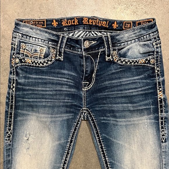 Rock Revival Patia Straight Distressed Blue Boot Cut Jeans 28 - Picture 5 of 8